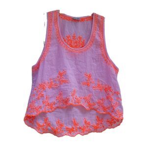 Juliet Dunn embroidered sleeveless top pnk/orange sz 2 beachy coastal resort